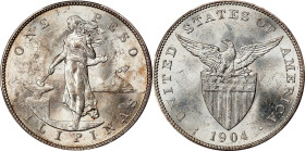 PHILIPPINES. Peso, 1904-S. San Francisco Mint. PCGS MS-63.
KM-168; Allen-16.04. Despite some limited signs of chattering, this Peso glitters and glow...