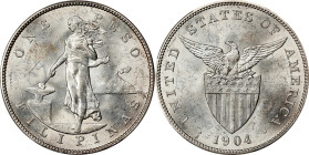 PHILIPPINES. Peso, 1904-S. San Francisco Mint. PCGS MS-63.
KM-168; Allen-16.04. This Choice Mint State Peso glows with a bright luster, and offers a ...