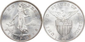 PHILIPPINES. Peso, 1907-S. San Francisco Mint. ANACS MS-60 Details--Cleaned.
KM-172; Allen-17.01. Some light cleaning is noted, but this crown otherw...