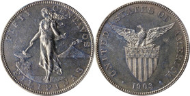 PHILIPPINES. 50 Centavos, 1903. Philadelphia Mint. PCGS PROOF-61.
KM-167; Allen-13.01. This pleasing proof 50 Centavos delivers good alluring details...