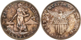 PHILIPPINES. 50 Centavos, 1905. Philadelphia Mint. ANACS PROOF-63.
KM-167; Allen-13.04. Mintage: 471. A SCARCER issue, this example presents some mot...