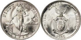 PHILIPPINES. 50 Centavos, 1945-S. San Francisco Mint. PCGS MS-66.
KM-183; Allen-15.02. A engaging and lustrous Gem, this 50 Centavos offers much char...