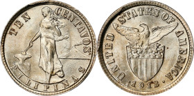 PHILIPPINES. 10 Centavos, 1918-S. San Francisco Mint. PCGS MS-65.
KM-169; Allen-8.13. This impressive and charming Gem glows with a bright eye appeal...