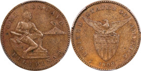 PHILIPPINES. Centavo, 1908-S/S/S. San Francisco Mint. PCGS MS-63 Brown.
KM-163; Allen-2.06B. A charming Choice Mint State Centavo, delivering good ey...