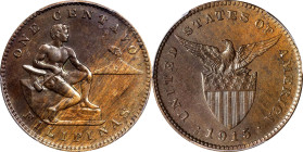 PHILIPPINES. Centavo, 1915-S. San Francisco Mint. PCGS MS-62 Brown.
KM-163; Allen-2.13. A KEY DATE to the series, this nearly-Choice example provides...