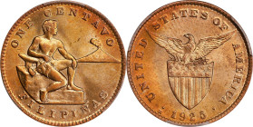 PHILIPPINES. Centavo, 1925-M. Manila Mint. PCGS MS-64 Red.
KM-163; Allen-2.22. This bright Red Centavo displays a mint fresh appearance, with glowing...