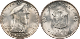 PHILIPPINES. Peso, 1947-S. San Francisco Mint. PCGS MS-66.
KM-185; Allen-R2. A high-grade example of this popular type celebrating General McArthur. ...