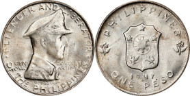 PHILIPPINES. Peso, 1947-S. San Francisco Mint. PCGS MS-65.
KM-185. A vibrant and glittering Gem, this Peso delivers entirely appealing luster, with l...