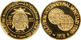 PHILIPPINES. Numismatic and Antiquarian Society Gold Medal, 1976. Manila Mint. PCGS SPECIMEN-68.
Diameter: 18mm; Weight: 3.05 gms. Struck from gold e...