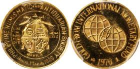 PHILIPPINES. Numismatic and Antiquarian Society Gold Medal, 1976. Manila Mint. PCGS SPECIMEN-65.
Weight: 3.15 gms. Struck from gold from the Internat...