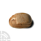 Egyptian White Stone Scarab with Uraei and Falcons