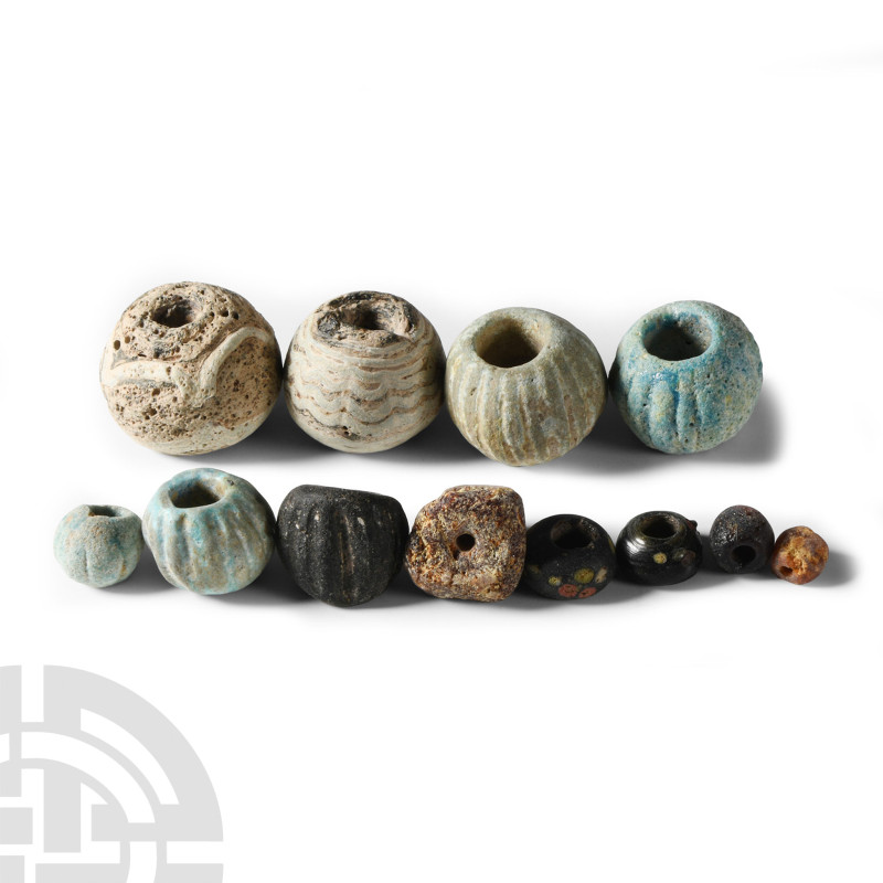 6th-8th century A.D. Including aqua glass melon beads, mosaic glass spherical be...