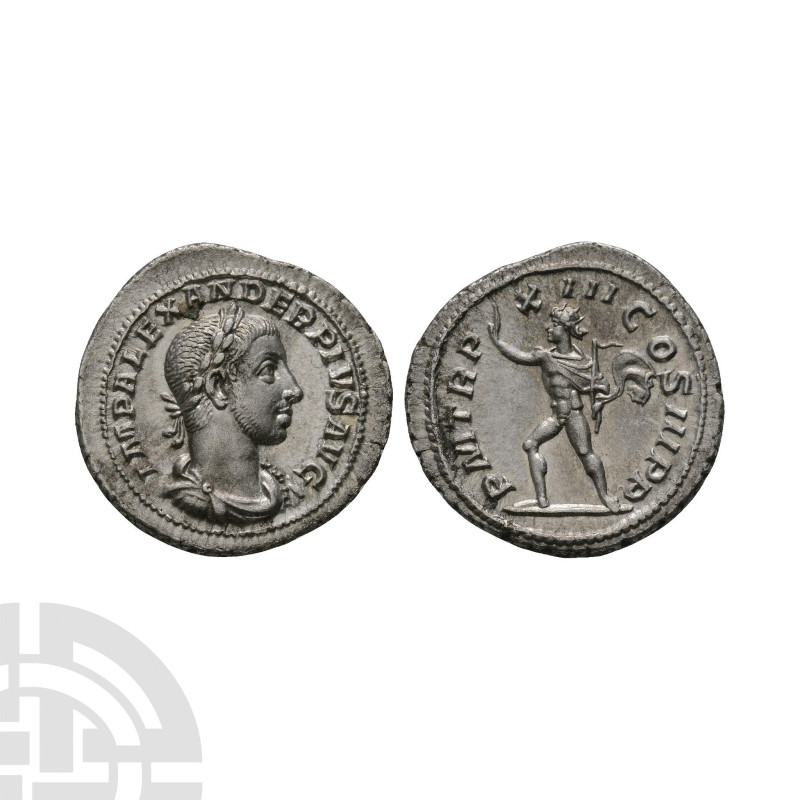 229 A.D. Obv: IMP SEV ALEXAND AVG, laureate head right. Rev: P M TR P VIII COS I...