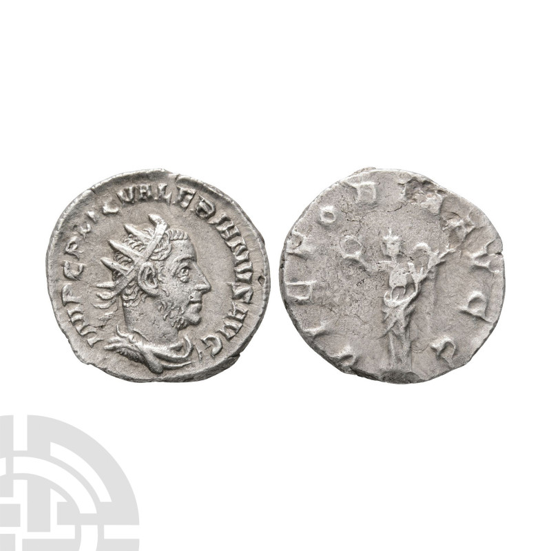 254 A.D. Obv: IMP C P LIC VALERIANVS AVG, radiate draped bust right. Rev: VICTOR...