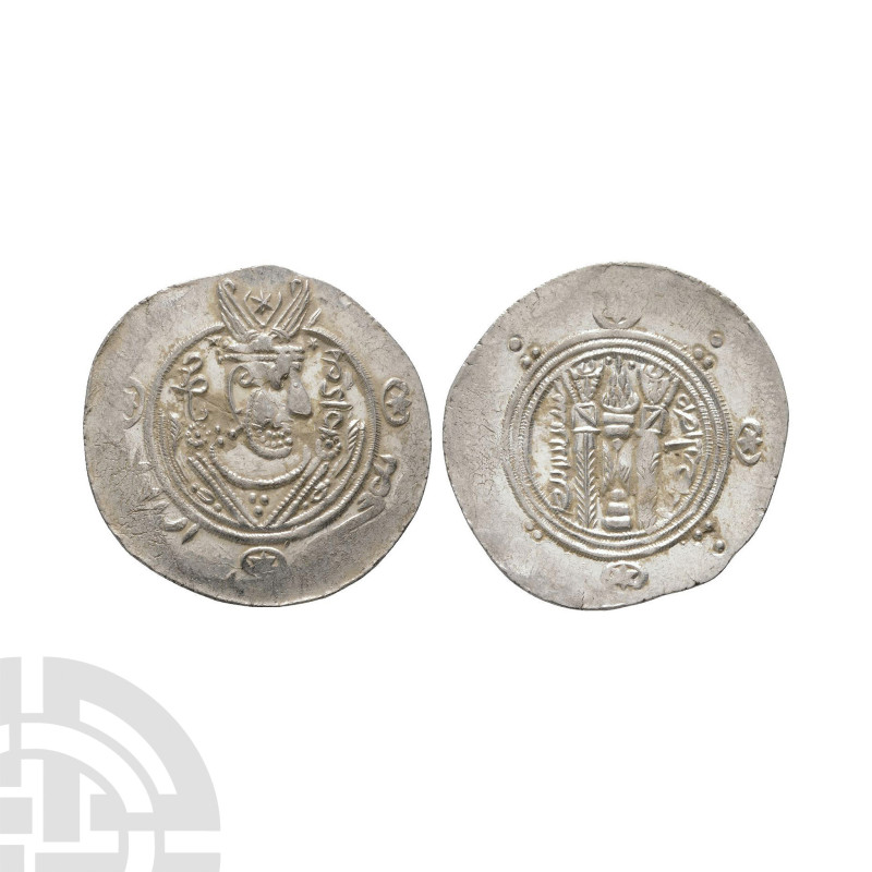 786-809 A.D. Tabaristan mint. Obv: stylised crowned Sassanian style bust right; ...