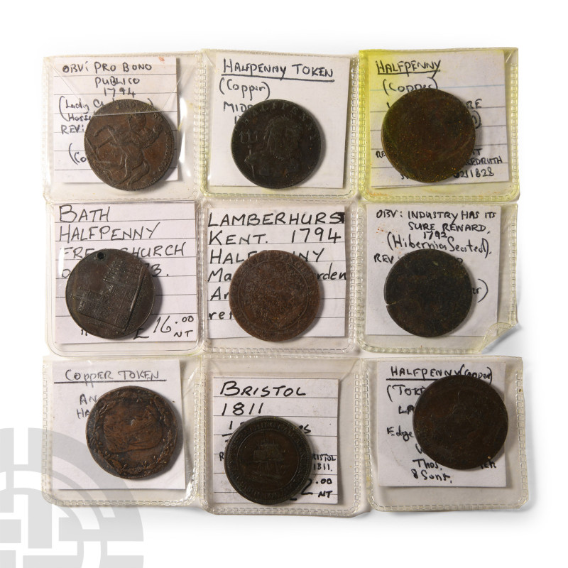 18th-19th century A.D. Comprising: various halfpenny issues and types, all with ...