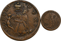 Undated (ca. 1652-1674) St. Patrick Farthing. Martin 1c.6-Ca.2, W-11500. Rarity-5. Copper. Nothing Below King. EF-45 (PCGS).
81.0 grains.
PCGS# 9028...