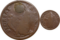 Undated (ca. 1652-1674) St. Patrick Farthing. Martin 1c.9-Da.10, W-11500. Rarity-6+. Copper. Nothing Below King. VG-10 (PCGS).
85.6 grains.
PCGS# 91...