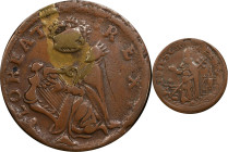Undated (ca. 1652-1674) St. Patrick Farthing. Martin 1c.16-Ca.7, W-11500. Rarity-6+. Copper. Nothing Below King. VF-25 (PCGS).
100.3 grains.
PCGS# 9...