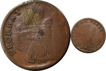 Undated (ca. 1652-1674) St. Patrick Farthing. Martin 1c.19-Da.2, W-11500. Rarity-8. Copper. Nothing Below King. VG Details--Damage (PCGS).
101.5 grai...