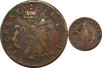 Undated (ca. 1652-1674) St. Patrick Farthing. Martin 1c.26-Da.3, W-11500. Rarity-7+. Copper. Nothing Below King. Fine Details--Environmental Damage (P...