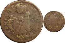 Undated (ca. 1652-1674) St. Patrick Farthing. Martin 1c.32-Ca.21, W-11500. Rarity-7. Copper. Nothing Below King. Good-6 (PCGS).
142.6 grains.
PCGS# ...
