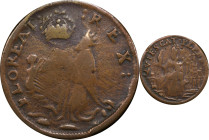 Undated (ca. 1652-1674) St. Patrick Farthing. Martin 2b.1-Eb.5, W-11500. Rarity-8. Copper. Sea Beasts Below King. Fine-12 (PCGS).
98.4 grains. Syd Ma...