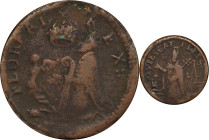 Undated (ca. 1652-1674) St. Patrick Farthing. Martin 3b.2-Fd.1, W-11500. Rarity-7+. Copper. Sea Beasts Below King, Masonic Punctuation. VF Details--En...