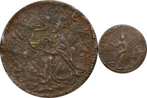 Undated (ca. 1652-1674) St. Patrick Farthing. Martin 3b.3-Fc.13, W-11500. Rarity-8. Copper. Sea Beasts Below King. VF Details--Environmental Damage (P...