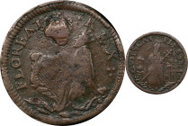 Undated (ca. 1652-1674) St. Patrick Farthing. Martin 3b.5-Db.3, W-11500. Rarity-6. Copper. Sea Beasts Below King, Masonic Punctuation. VF-20 (PCGS).
...