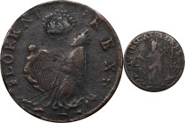 Undated (ca. 1652-1674) St. Patrick Farthing. Martin 3d.5-Db.2, W-11500. Rarity-8. Copper. Sea Beasts Below King, Masonic Punctuation. Fine Details--E...