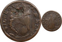 Undated (ca. 1652-1674) St. Patrick Farthing. Martin 3h.1-Ba.27, W-11500. Rarity-7+. Copper. Sea Beasts Below King, Masonic Punctuation. VF-25 (PCGS)....