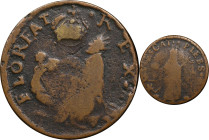 Undated (ca. 1652-1674) St. Patrick Farthing. Martin 4b.1-Ge.3, W-11500. Rarity-6. Copper. Sea Beasts Below King, Stars in Legend. VG-10 (PCGS).
74.2...