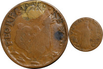 Undated (ca. 1652-1674) St. Patrick Farthing. Martin 4k.1-Gb.5, W-11500. Rarity-7-. Copper. Sea Beasts Below King, Stars in Legend. Fine-12 (PCGS).
8...