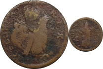 Undated (ca. 1652-1674) St. Patrick Farthing. Martin 7a.1-Da.6, W-11500. Rarity-7. Copper. Large 8 Below King. VG Details--Environmental Damage (PCGS)...