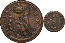 Undated (ca. 1652-1674) St. Patrick Farthing. Martin 8a.1-Ba.8, W-11500. Rarity-7. Copper. Martlet Alone Below King. EF-45 (PCGS).
78.8 grains.
PCGS...