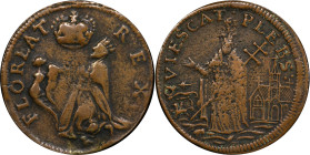 Undated (ca. 1652-1674) St. Patrick Farthing. Martin 8a.4-Ea.8, W-11500. Rarity-7-. Copper. Martlet Alone Below King. VF-20 (PCGS).
69.4 grains.
PCG...