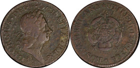 1722 Rosa Americana Penny. Martin 2.19-D.5, W-1268. Rarity-4. UTILE DULCI. Repunched Date. VF Details--Environmental Damage (PCGS).
122.0 grains.
PC...