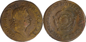 1722 Rosa Americana Penny. Martin 2.23-C.6, W-1264. Rarity-4. UTILE DULCI. VF Details--Bent (PCGS).
125.3 grains.
PCGS# 905676. NGC ID: 2ASP.
From ...
