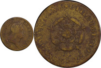 1722 Rosa Americana Penny. Martin 2.27-D.7, W-1268. Rarity-5. UTILE DULCI. Fine-12 (PCGS).
116.8 grains.
PCGS# 905683. NGC ID: 2ASP.
From the Sydne...