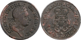 1723 Rosa Americana Penny. Martin 2.3-Ea.1, W-1278. Rarity-4. VF Details--Environmental Damage (PCGS).
136.6 grains.
PCGS# 905618. NGC ID: 2ASR.
Fr...