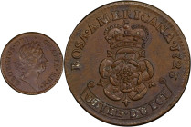 1723 Rosa Americana Penny. Martin 2.21-Ea.3, W-1278. Rarity-4. AU Details--Environmental Damage (PCGS).
126.6 grains.
PCGS# 905671. NGC ID: 2ASR.
F...