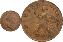 1723 Wood's Hibernia Halfpenny. Martin 4.15-Gc.37a, W-13120. Rarity-2. EF-45 (PCGS).
117.6 grains.
PCGS# 921517. NGC ID: F7J4.
From the Sydney F. M...