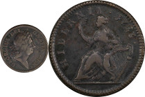 1723 Wood's Hibernia Halfpenny. Martin 4.16-Gc.3, W-13120. Rarity-2. VF Details--Environmental Damage (PCGS).
107.0 grains.
PCGS# 921598. NGC ID: F7...