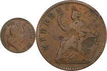 1723 Wood's Hibernia Halfpenny. Martin 4.17-Gc.13, W-13120. Rarity-5. VF-20 (PCGS).
103.9 grains.
PCGS# 921601. NGC ID: F7J4.
From the Sydney F. Ma...