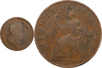 1723 Wood's Hibernia Halfpenny. Martin 4.27-Gc.6, W-13120. Rarity-2. Fine-12 (PCGS).
116.9 grains.
PCGS# 921495. NGC ID: F7J4.
From the Sydney F. M...