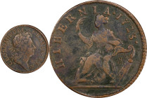 1723 Wood's Hibernia Halfpenny. Martin 4.28-Gc.8, W-13120. Rarity-5. VF Details--Environmental Damage (PCGS).
112.8 grains.
PCGS# 921496. NGC ID: F7...