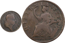 1723 Wood's Hibernia Halfpenny. Martin 4.39-Gc.18, W-13120. Rarity-5. Fine Details--Environmental Damage (PCGS).
100.9 grains.
PCGS# 921516. NGC ID:...