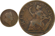1723 Wood's Hibernia Halfpenny. Martin 4.40-Gc.18, W-13120. Rarity-2. Fine-15 (PCGS).
108.2 grains.
PCGS# 921519. NGC ID: F7J4.
From the Sydney F. ...