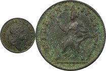 1723 Wood's Hibernia Halfpenny. Martin 4.41-Gc.34, W-13120. Rarity-5. EF Details--Excessive Corrosion (PCGS).
113.0 grains.
PCGS# 920934. NGC ID: F7...